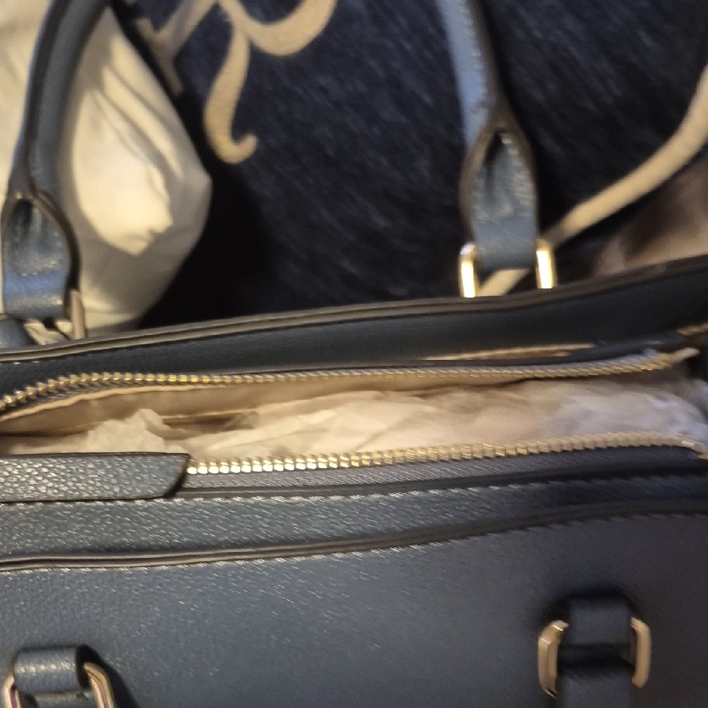 Nine West Dusty Blue Structured Satchel with Gold Accents - Picture 4 of 5
